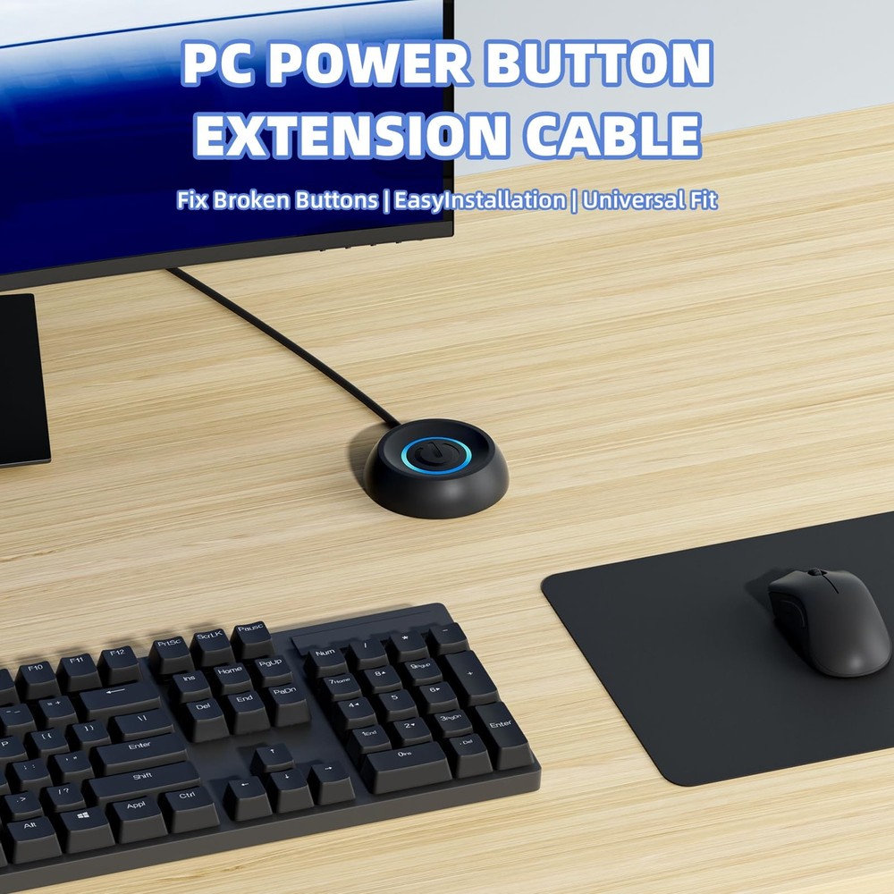PC Power Button with 118" Cable - Desktop Computer External 118", BLACK