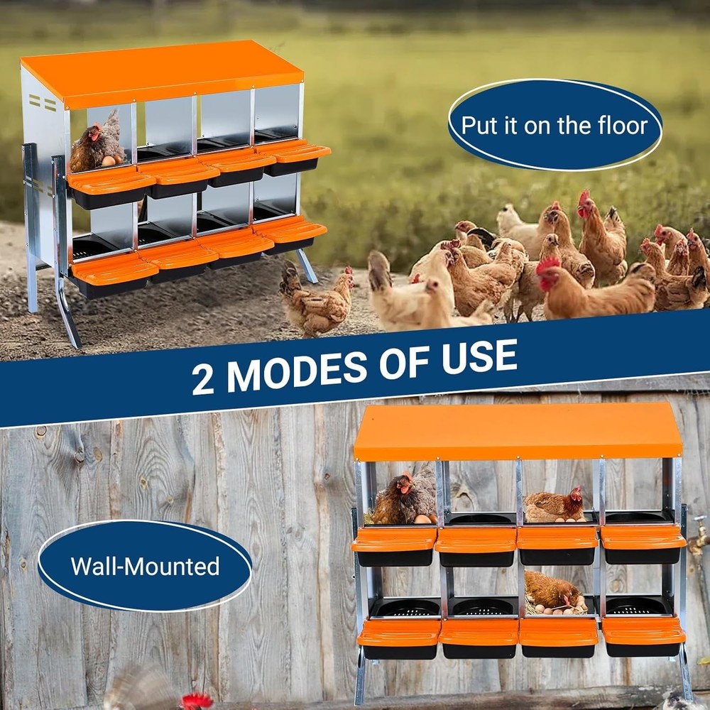 8 Compartments Chicken Nesting Box with Bracket 2 Layer Hens Eggs Laying Boxes