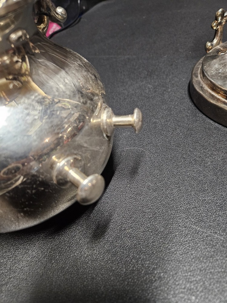 VINTAGE Birmingham Silver Co Silver on Copper Tilting Teapot on Stand w Warmer