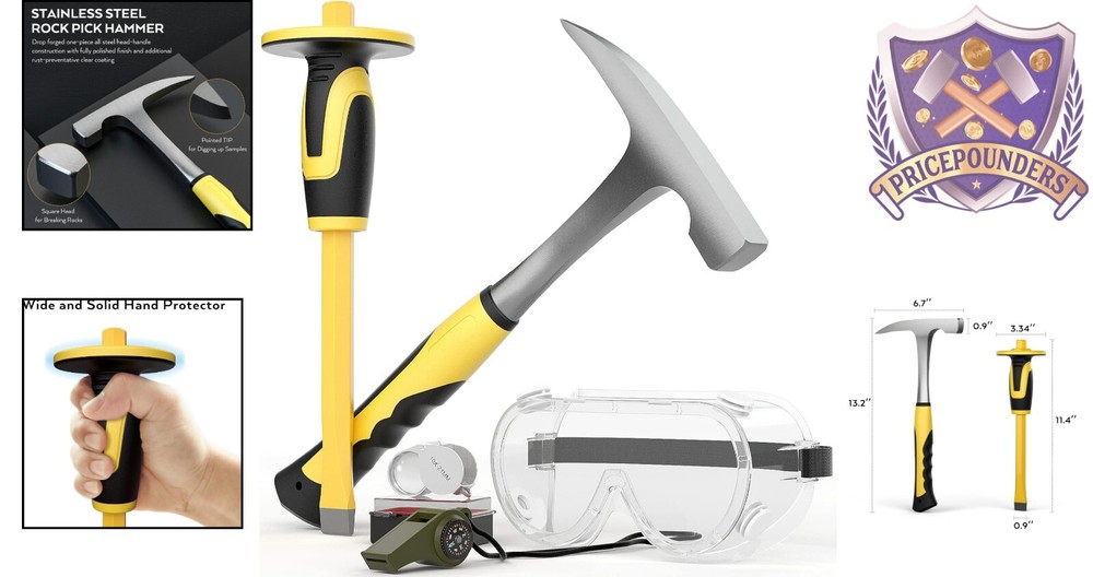 Ergonomic Rock Hammer & Chisel Kit for Gem Collectors - 5 Essential Tools