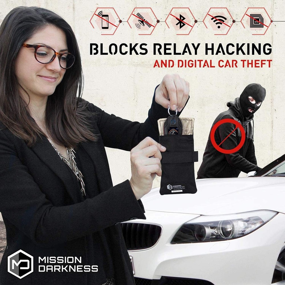 Mission Darkness Faraday Bag for Keyfobs (2-Pack) // RF Shielding Black