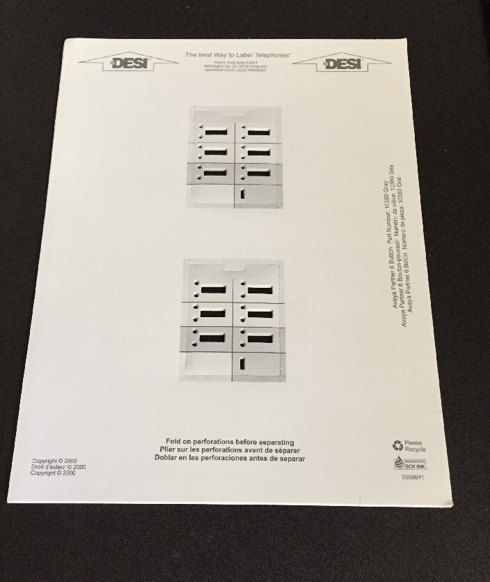 Avaya Partner 6 Button #10380 Gray 8 Sheets