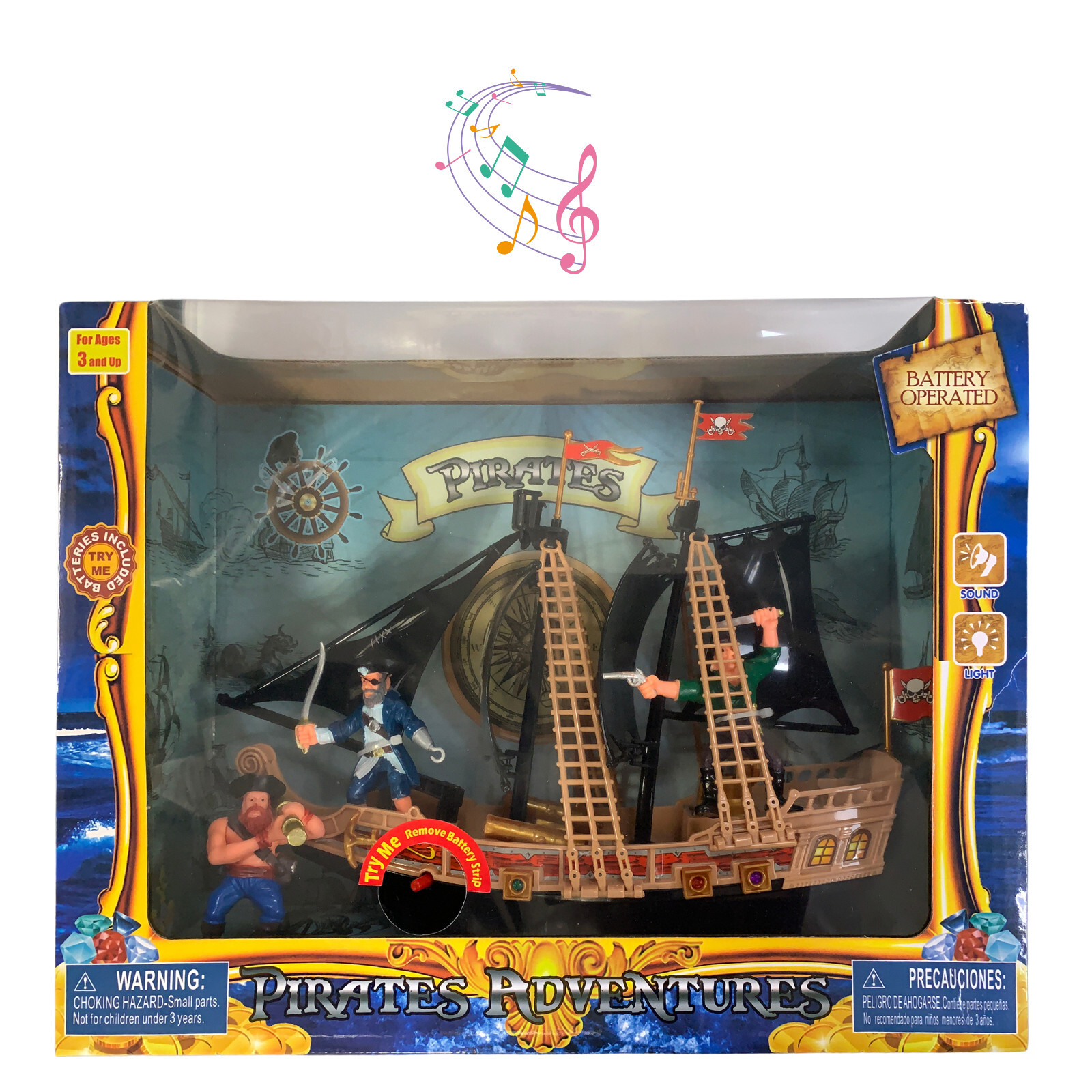 Pirate Ship Kids Toy Playset w/ Pirate Action Figures, Light and Sound