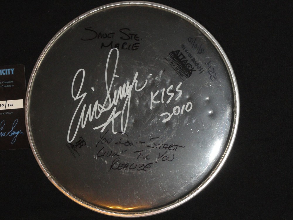 KISS ERIC SINGER Signed DRUM HEAD H.S.O.E TOUR Stage Played W/COA