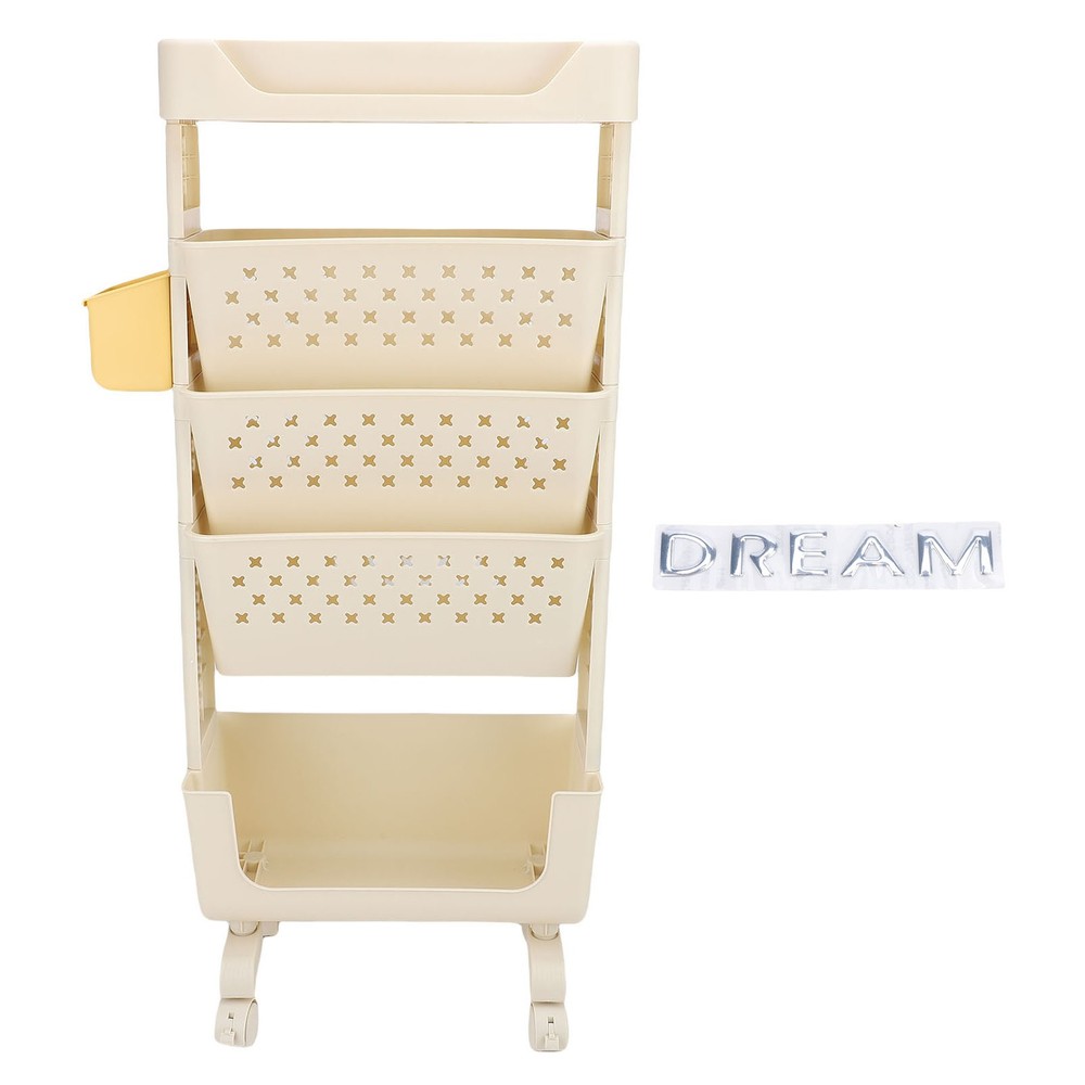 Rolling Book Cart 5 Tier PP Multi-Functional Movable Storage Book Rack White