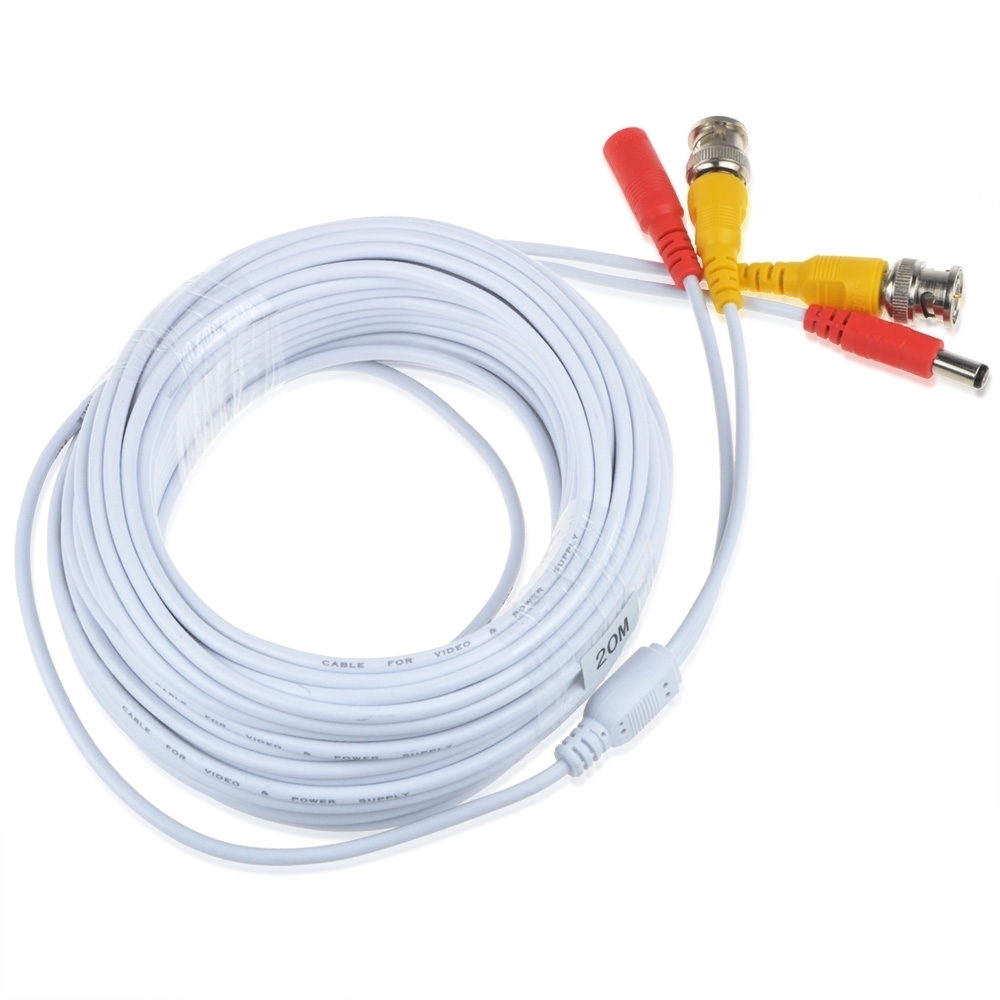 4x 65ft BNC Video Power Cable Wire Cord Connector for CCTV Security Camera White