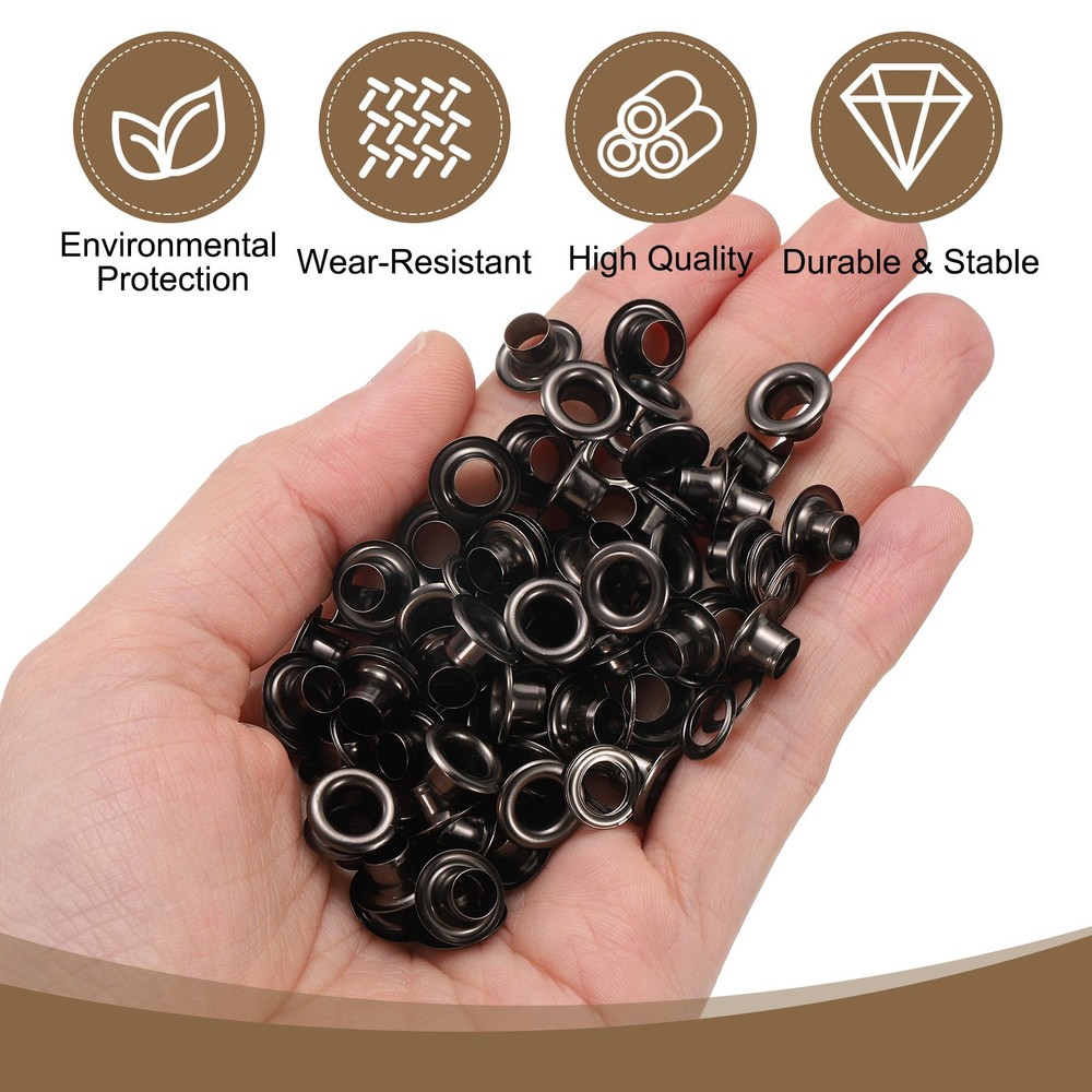 100Set Grommets Eyelets Kit 5mm Brass Eyelets with Washers, Black