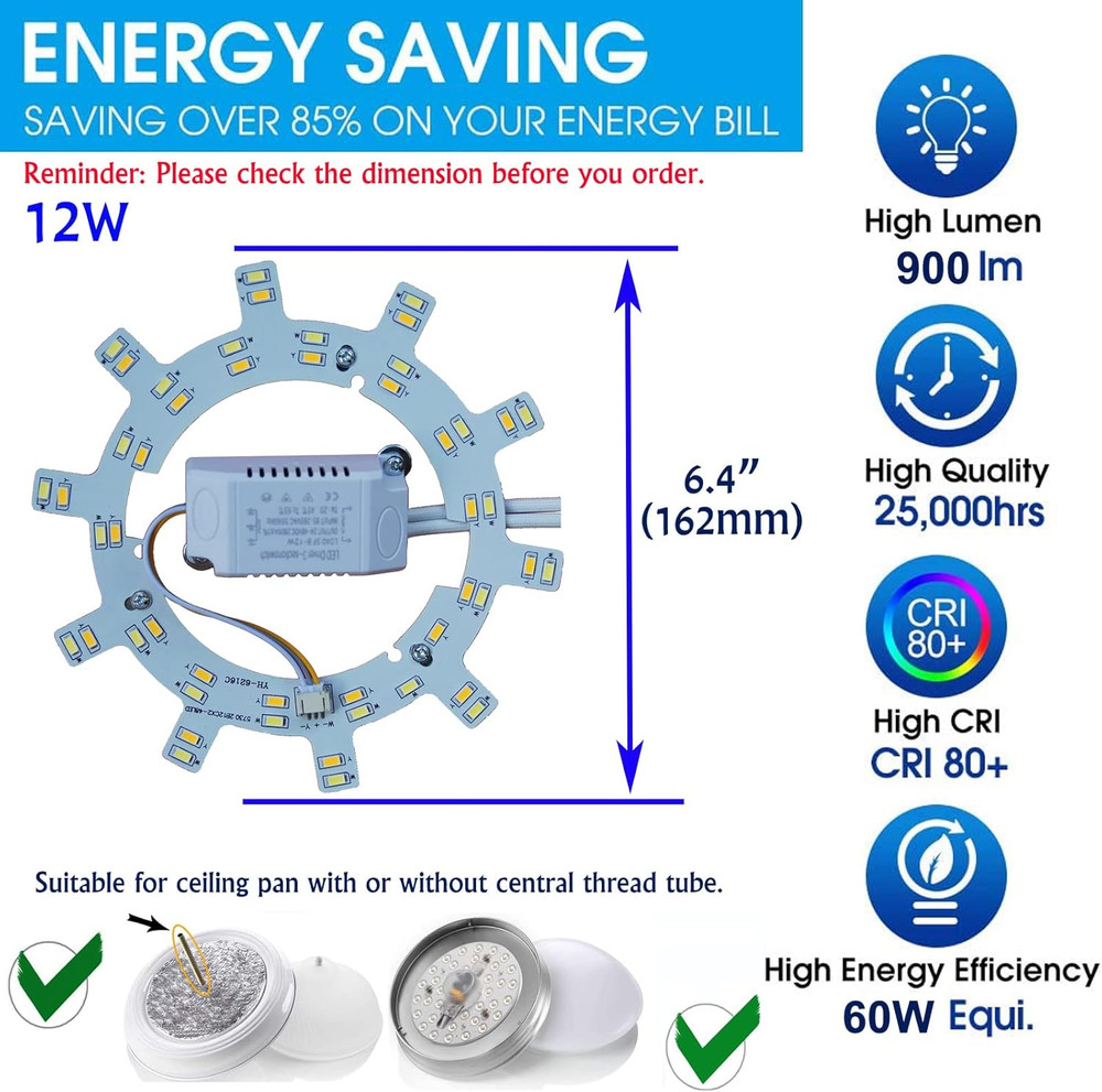 OLYMSTAR 12W LED Ceiling Fan Light Kit Replacement Panel for Flush Mount, Retrof