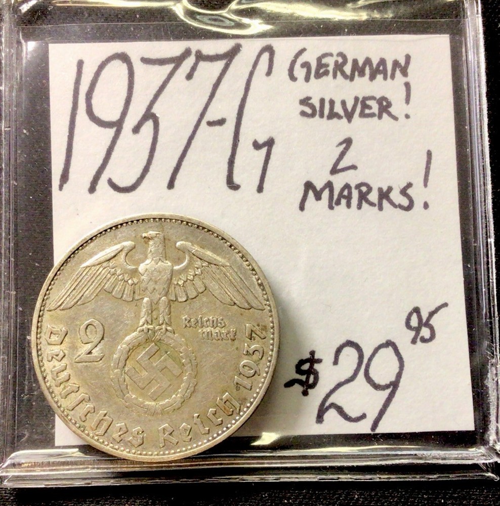 1937 G German Silver! 2 Marks! ENN Coins