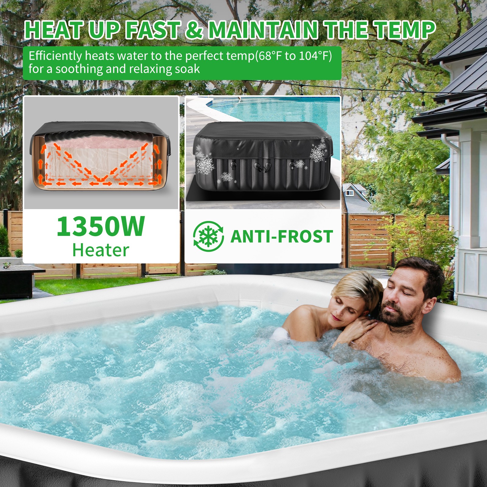 Meulbaty Inflatable Spa 4-6 Pers Hot Tub 240 Gal with 130 Air Jets, 73”X73”X25”