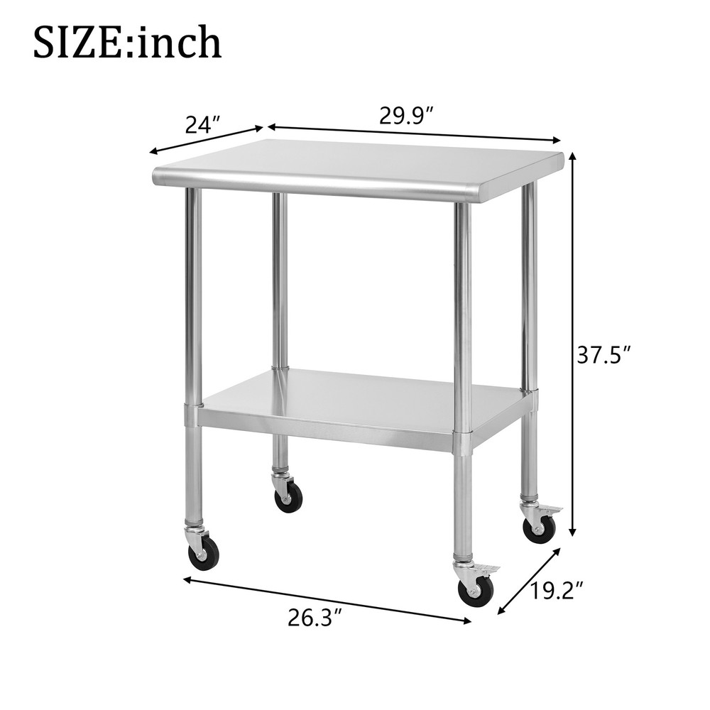 Stainless Steel Table with Wheels, Stainless Table for Prep & Work