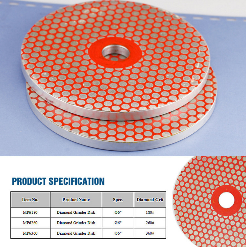 2pcs 180 GRIT DIAMOND GRINDING DISK FOR DIAMOND TECH BEVEL MAX GRINDER 6"