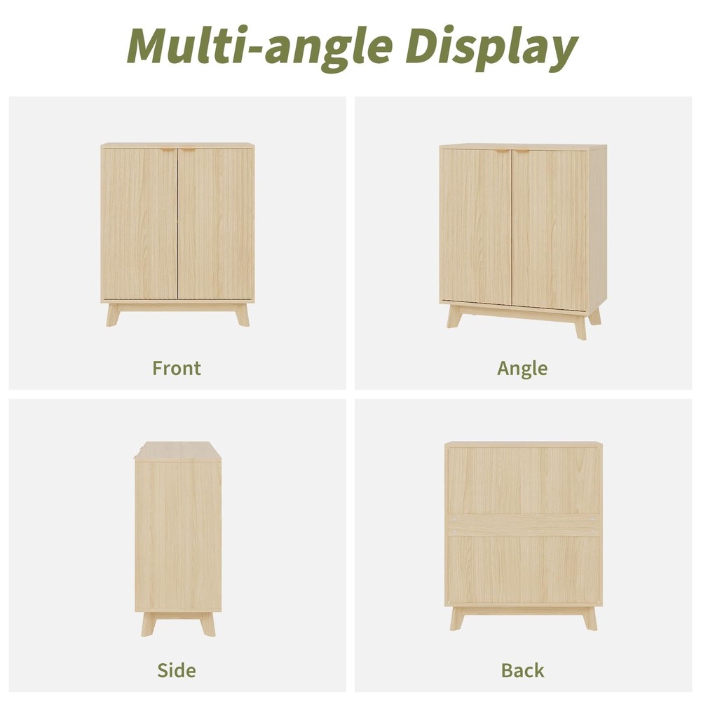 Fluted Accent Buffet Cabinet with Storage, 2 Doors Sideboard Buffet, Mid Cent...