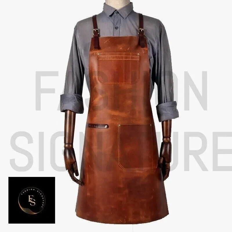 Apron Woodworking Work Leather Men Heavy Cooking Welding Blacksmith Pockets