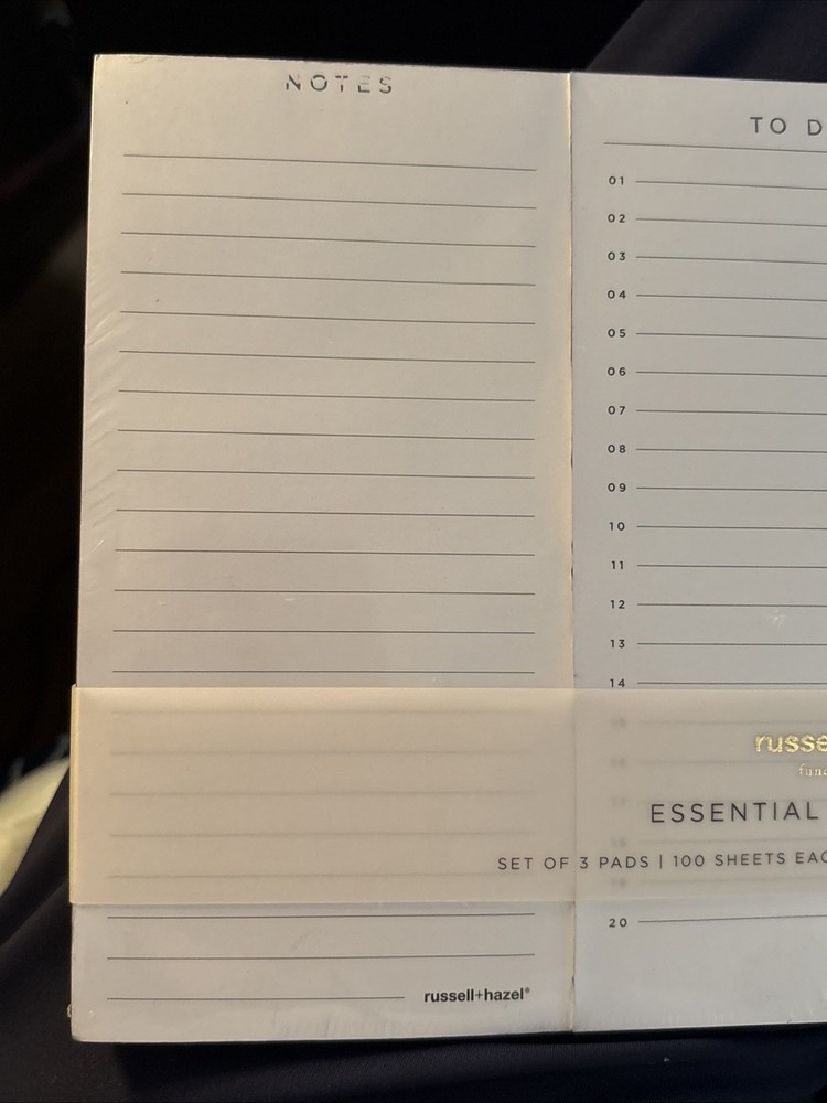 Essential Notepad Set 3 Pads 100 Sheets Each Russell & Hazel Notes Memo To Do