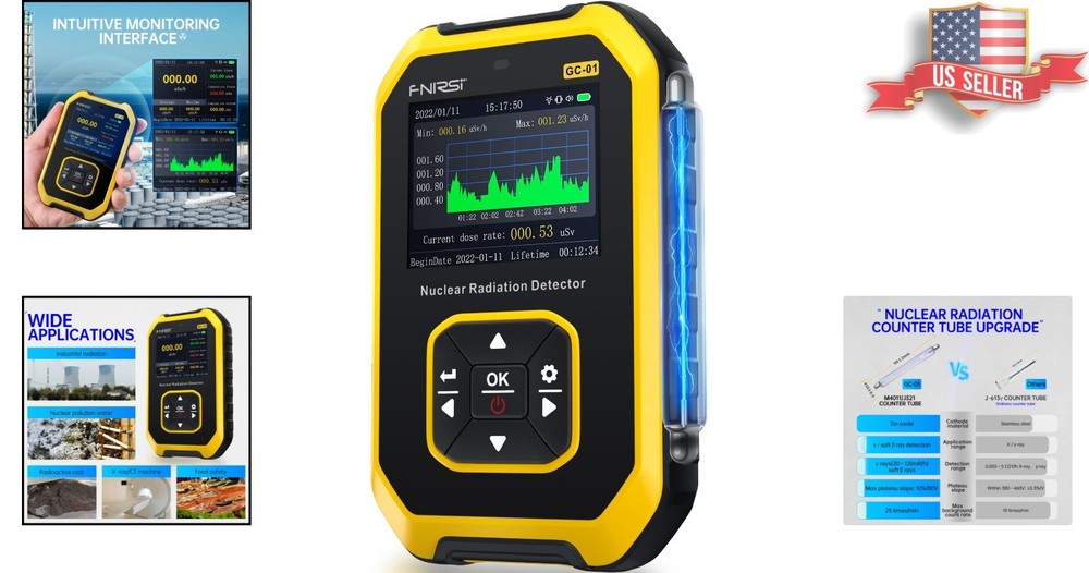 Rechargeable Geiger Counter & Radiation Detector with LCD Display - Compact &...