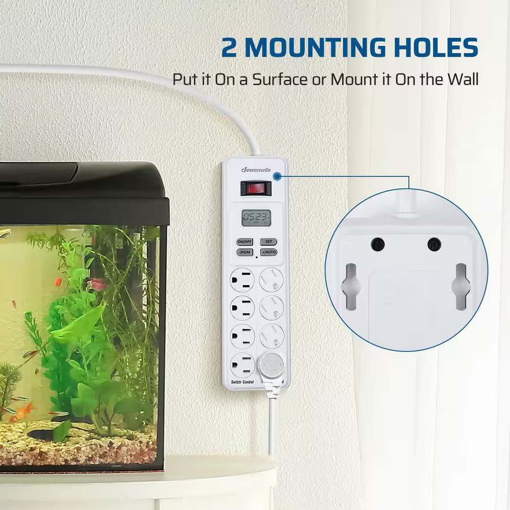 Mechanical Indoor Timer Power Strip with 8-Outlets, Countdown, Flat Plug, 6 Ft.