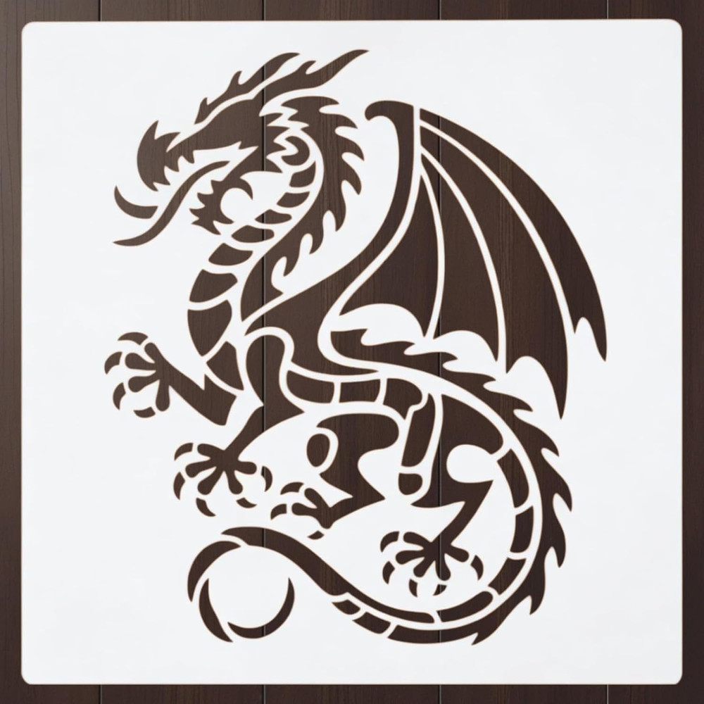 Dragon Stencil – Mythical Fantasy Creature Design Template Pattern Reusable Art