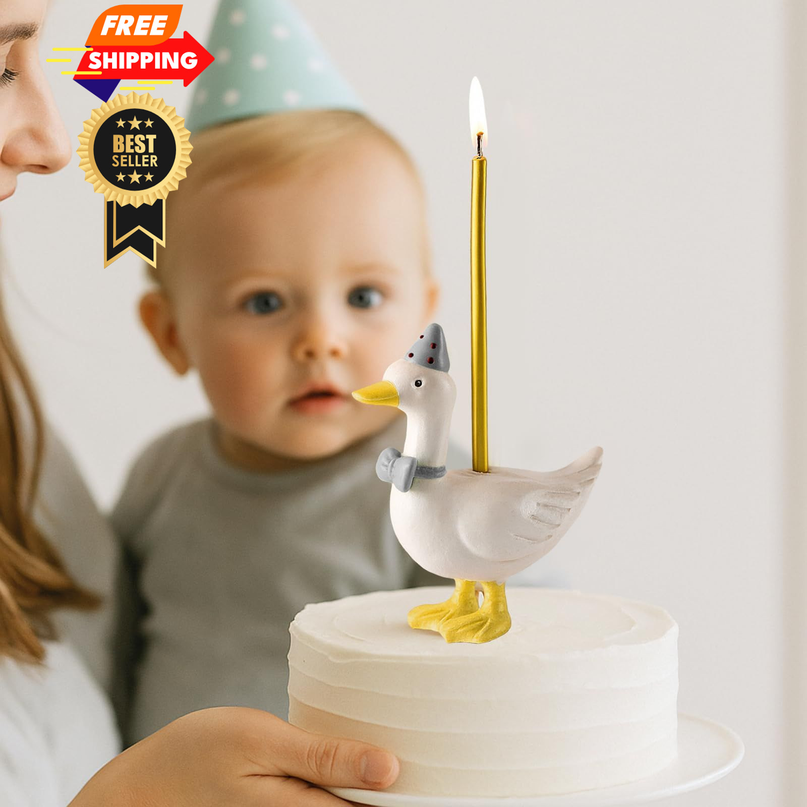 Mumufy Silly Goose Cake Candle Holders with Birthday One Gray