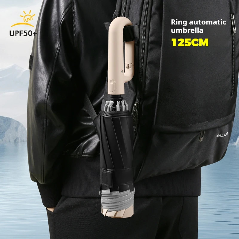 10 Rib Fully Automatic Extra Large Men’s Folding Umbrella - Ring Buckle Design