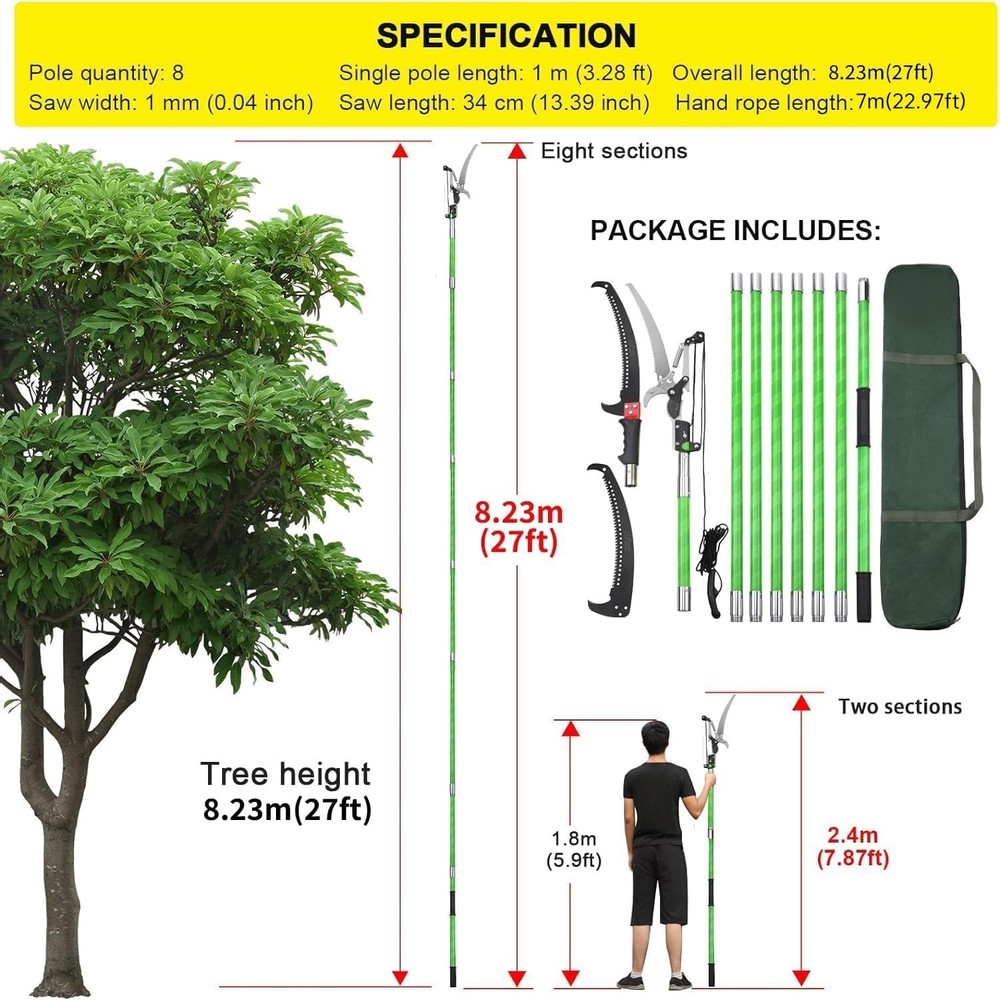 27 Feet Tree Pole Pruner Manual Branches Trimmer Tree Branch Garden Tools