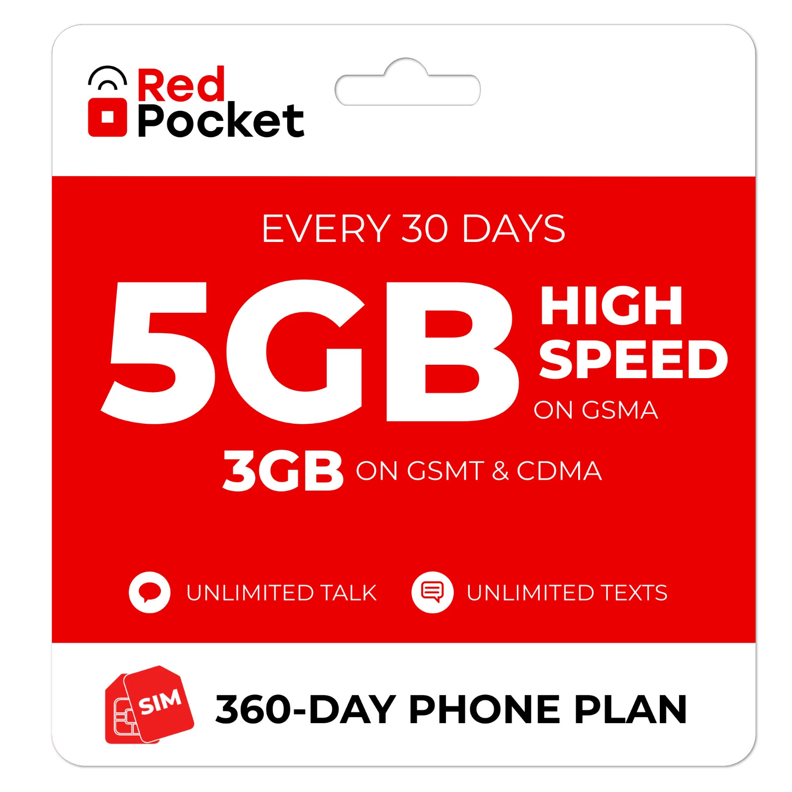 $12/Mo RedPocket Prepaid Plan: 5GB + Unlimited Talk & Text (3GB GSMT & CDMA)
