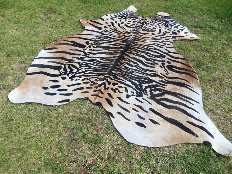 HUGE ! TIGER BENGAL print printed Cowhide Rug natural Cow Hide Skin beige zebra