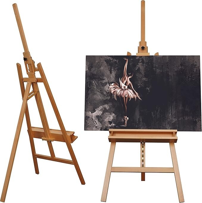 ARTIFY Large Solid Beechwood Painters Easel with Brush Holder for Adults