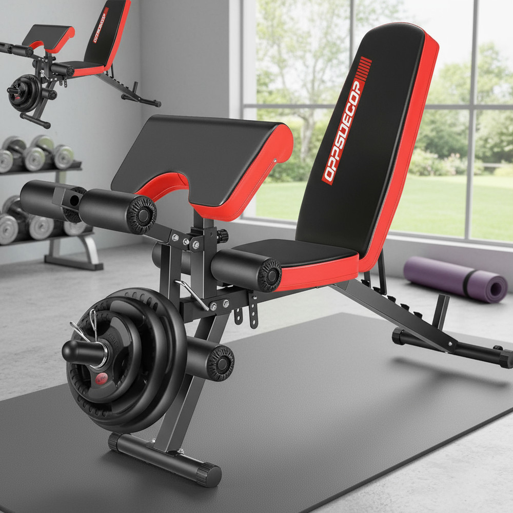 Adjustable Foldable Exercise Weight Bench Workout Bench w/Leg Extension and Curl