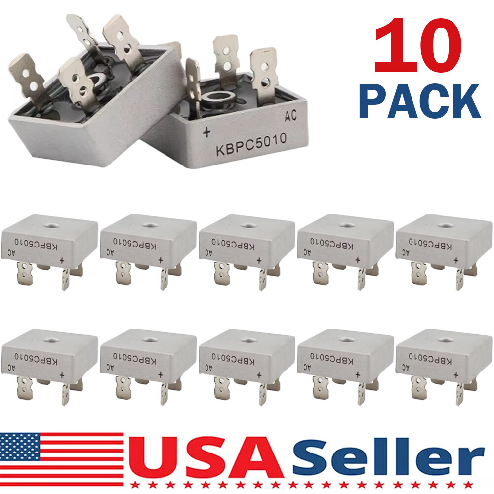 10PCS 1000V 50A Metal Case Single Phase Diode Bridge Rectifier KBPC5010