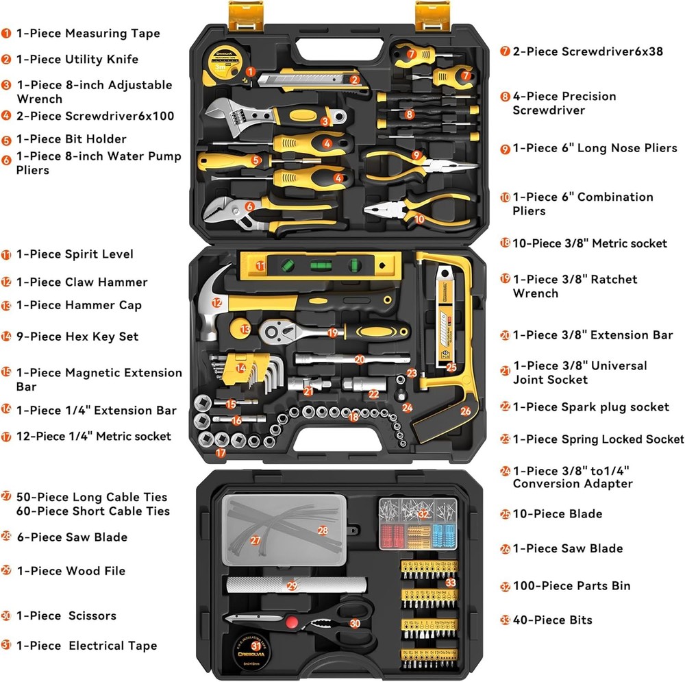 328 Piece Tool Kit For Home,Hand Repair Tool Set,Toolbox Storage Case