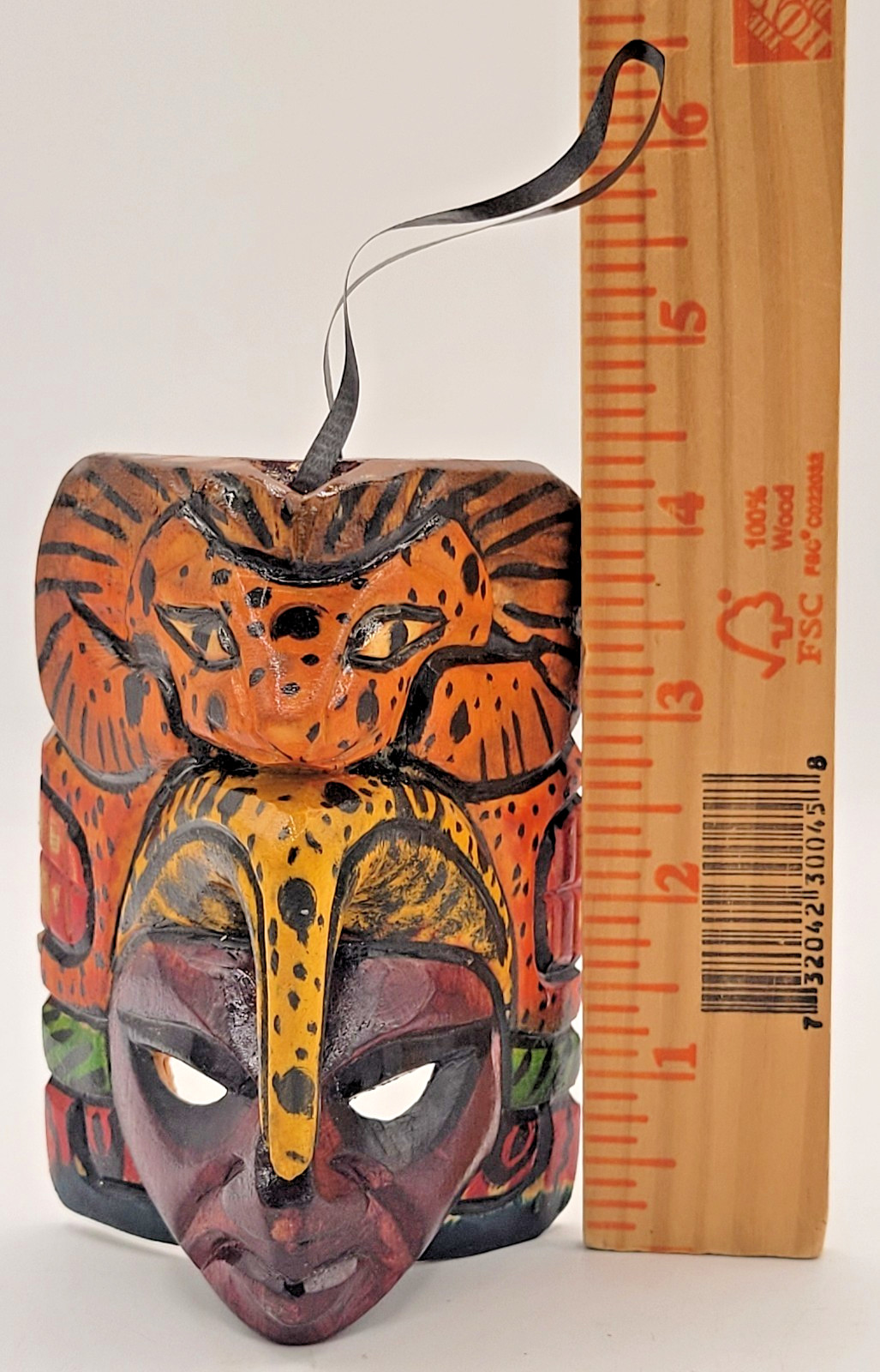Mayan Aztec Handmade Wooden Totem Mask Tribal Warrior Jaguar Small Folk Wall Art
