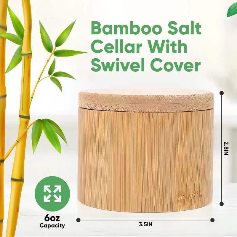 Salt Cellar, Bamboo Salt Container with Lid, Solid Salt Box Holder with 360° ...