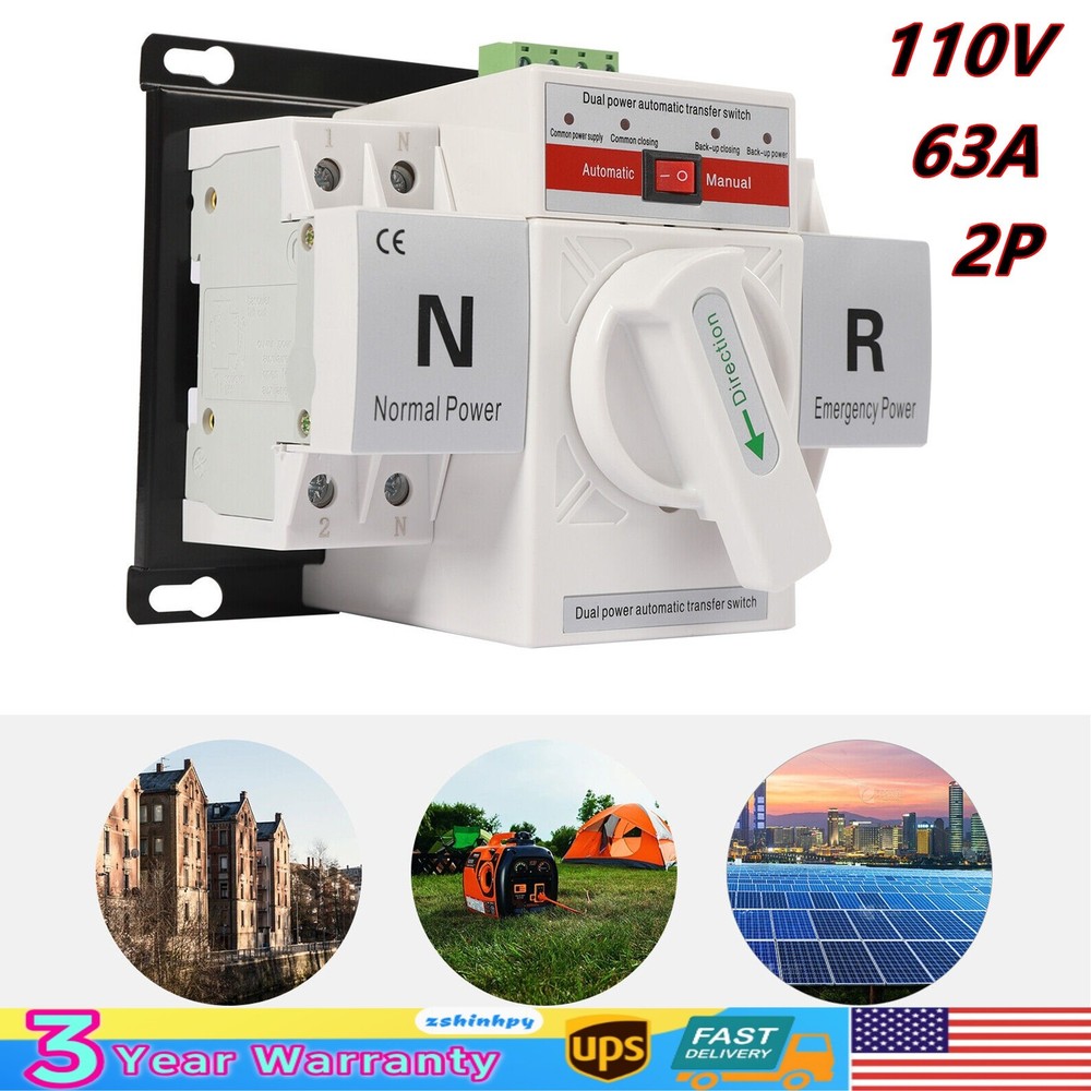 63A 2P 110V Dual Power Automatic Transfer Switch Generator Changeover Switch