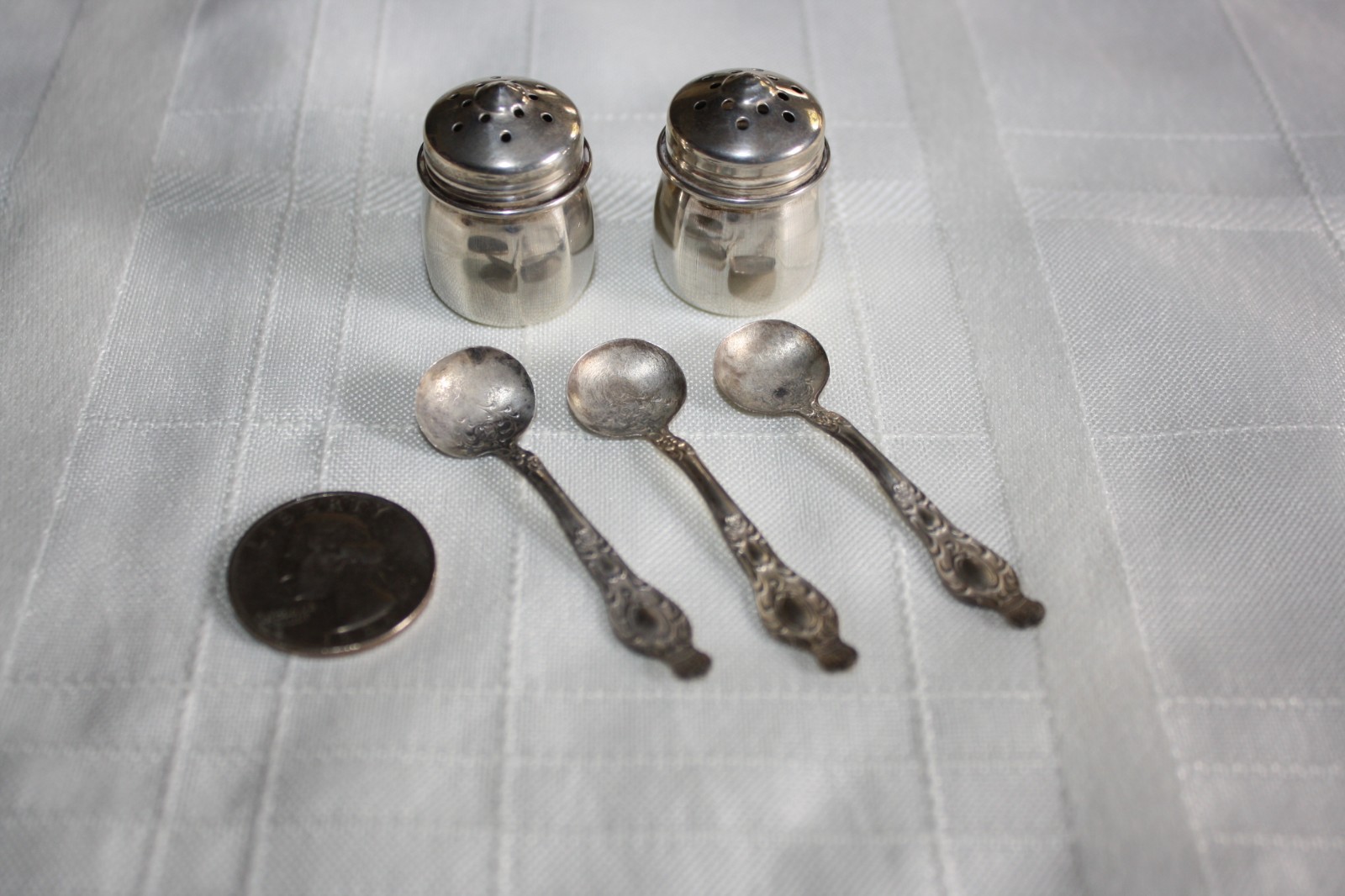 Vintage 3 Sterling Silver Salt Cellar Dipping Spoons/Mini Salt Pepper Shakers
