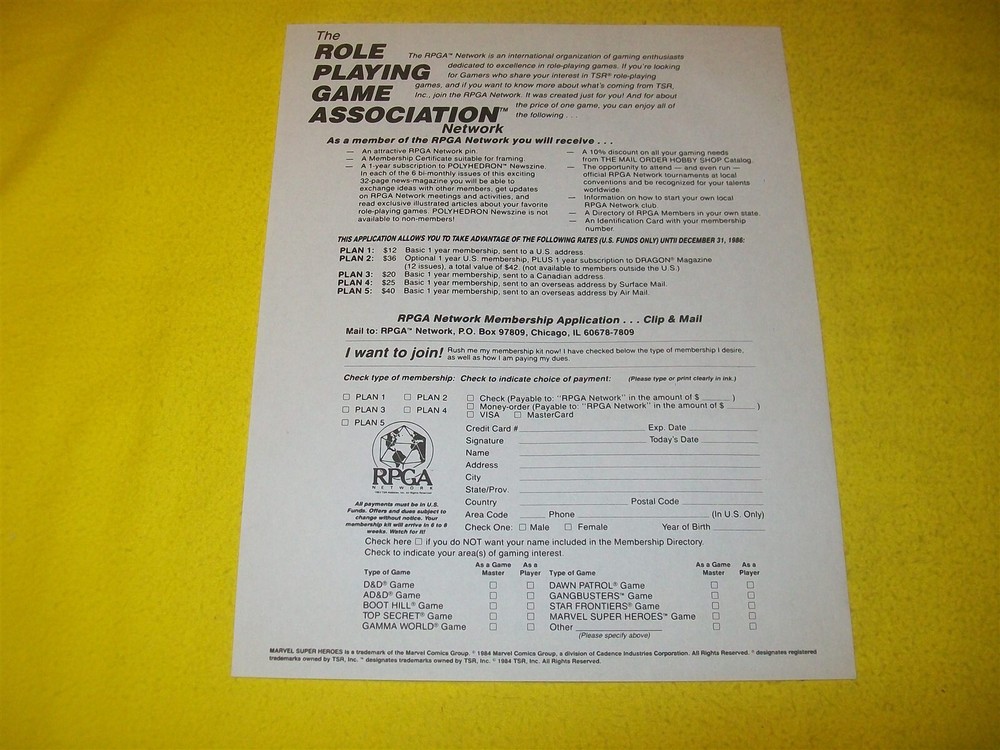 THE RPGA NETWORK APPLICATION ADVERTISEMENT DUNGEONS & DRAGONS AD&D WHITE