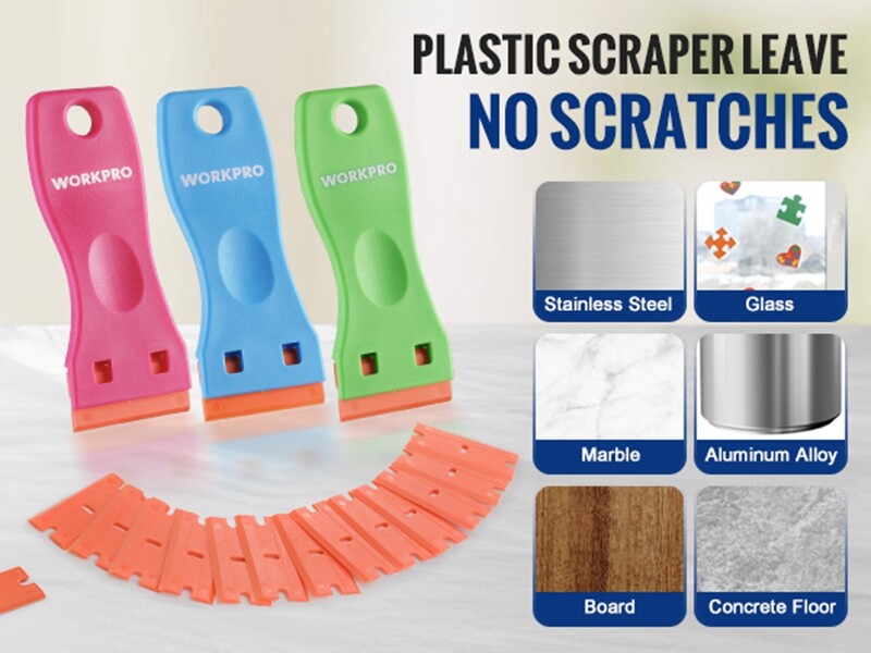 WORKPRO 3-Piece Plastic Razor Blade Scraper Labels Decal and Adhesive Remover