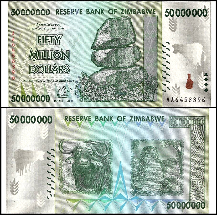 Zimbabwe 50 Million Dollars, 2008, P-79a.1, UNC