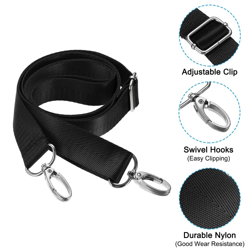 59" Shoulder Strap, 0.98" Width Adjustable Strap with Swivel Hooks, Black