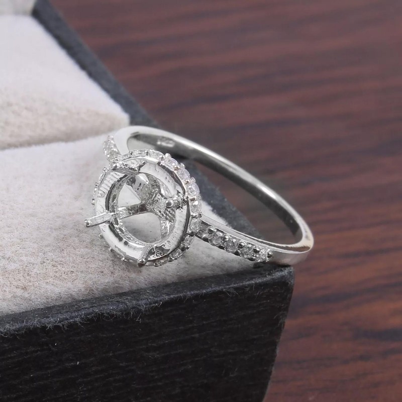Sterling Silver 8 mm Round Semi Mount Ring Setting Engagement Ring CZ Setting