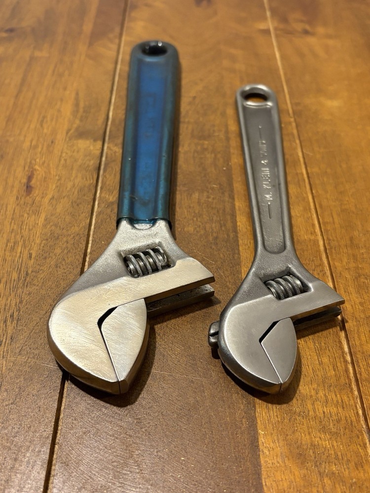 Vintage Klein Tools Adjustable Wrenches 8” 10” 2pcs