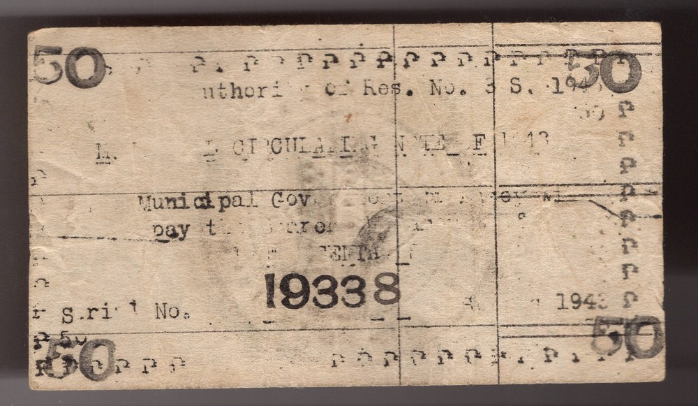 1943 Philippines  50 Centavos Samar - Basey Emergency issue. (RARE NOTE)