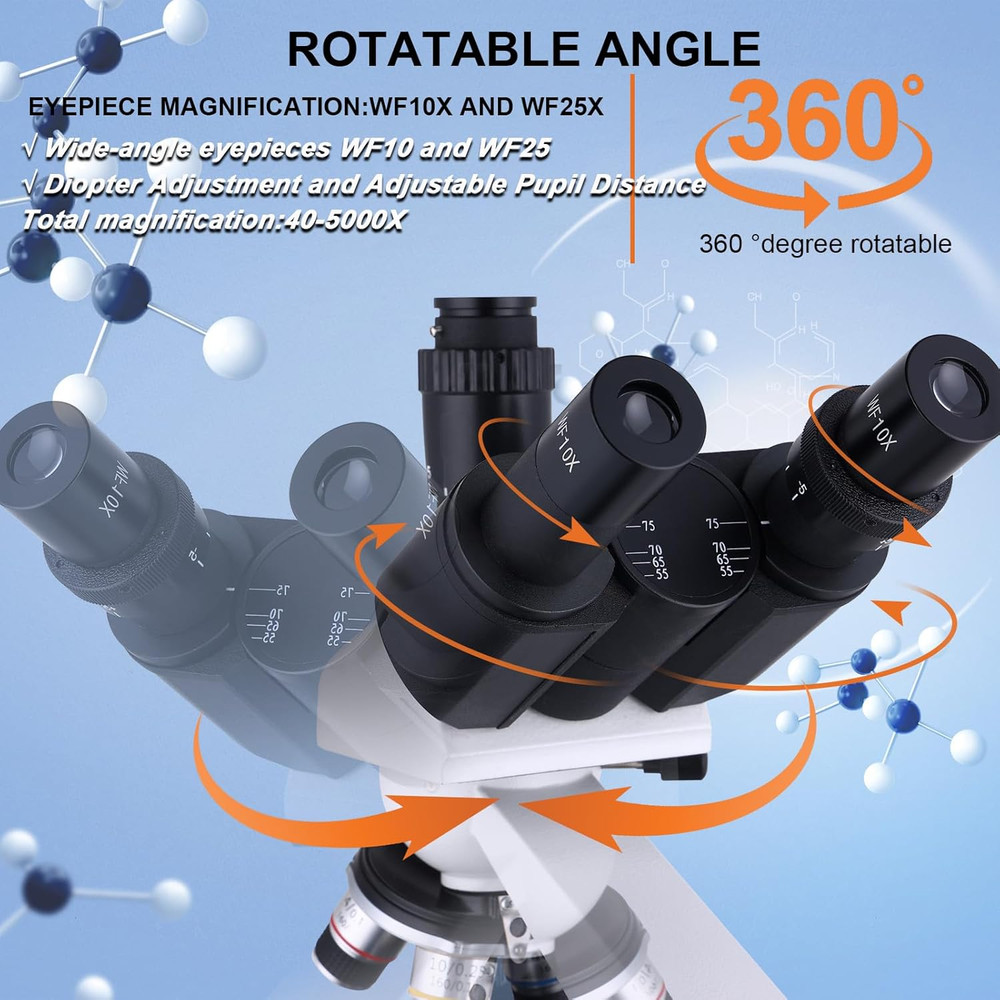 Compound Trinocular Microscope 40X-5000X Magnification, Research Grade Professio
