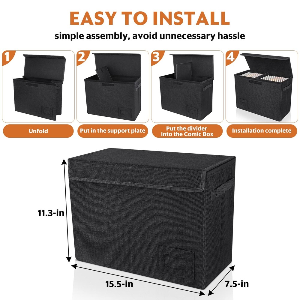 YSCare 2-Pack Comic Book Storage Boxes, Collapsible Comics 2 Pack, Black