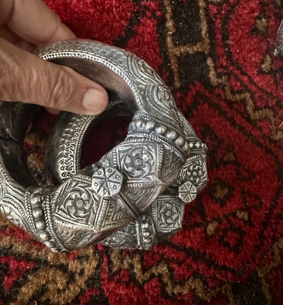 (B) Pair Ornate Antique Omani Anklets Silver