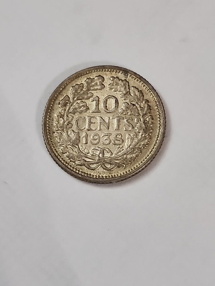 1938 Netherlands 10 Cents 64% Silver