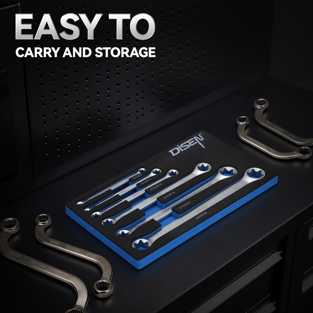DISEN 6-Piece E-Torx Wrench Set, Double Box End E-type 6pcs kit, Silver