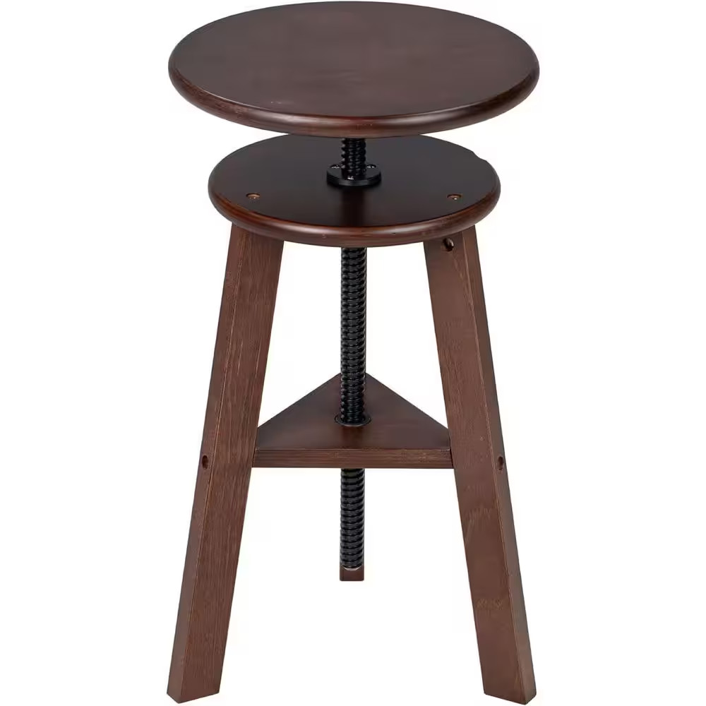 Height Adjustable Drafting Stool with Solid Beech Wood, Walnut Finish, Durable a