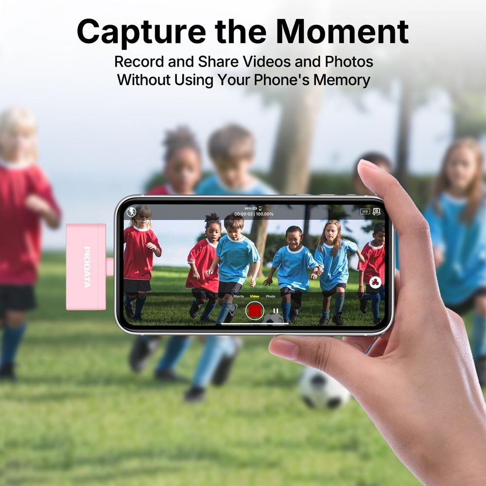 PioData Micro SD Card Reader for USB C iPhone Android, Passthrough Charging Pink