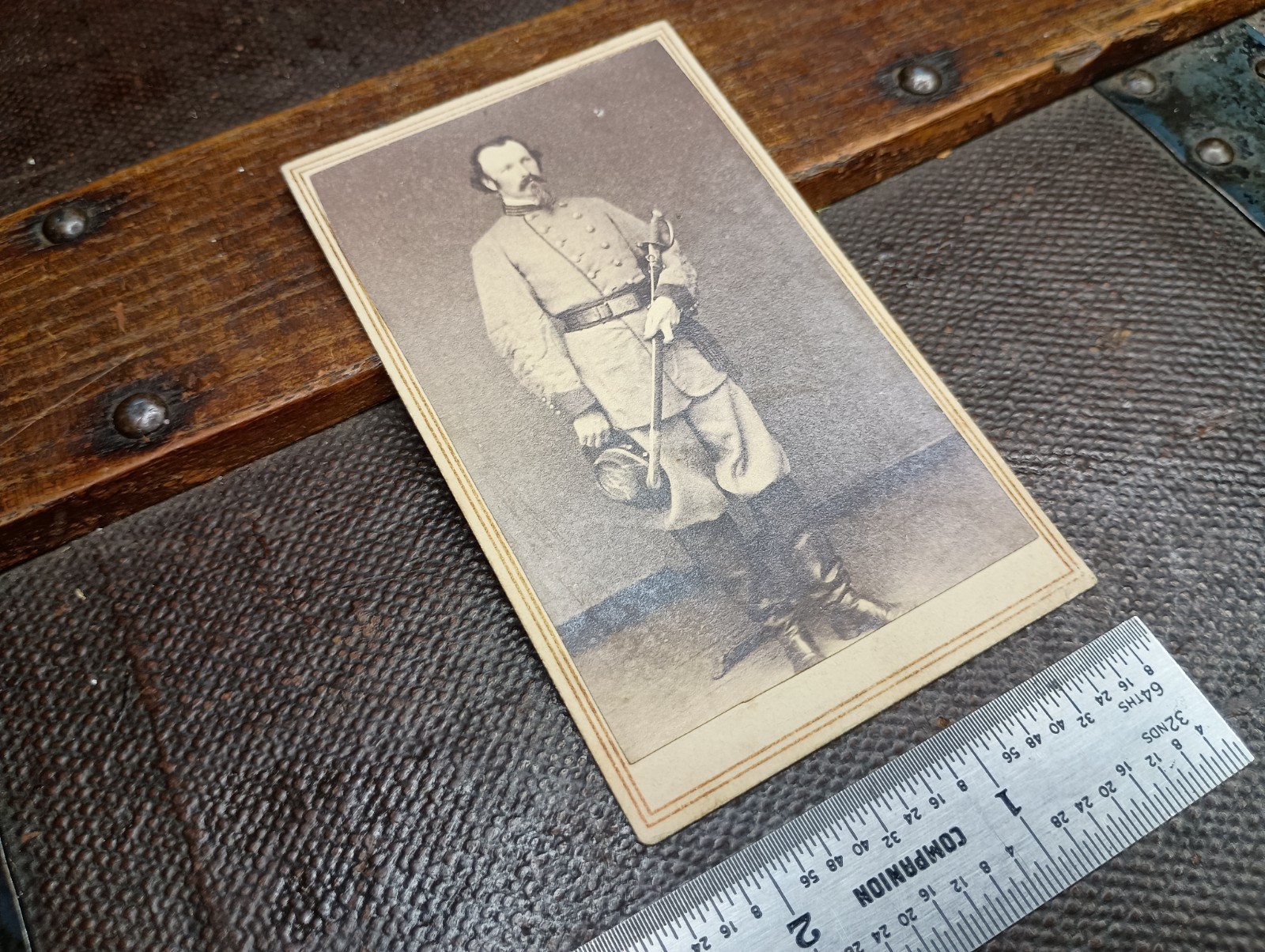 RARE CDV CONFEDERATE Captain W/ Sword South Carolina Photographer Cooley/Becket